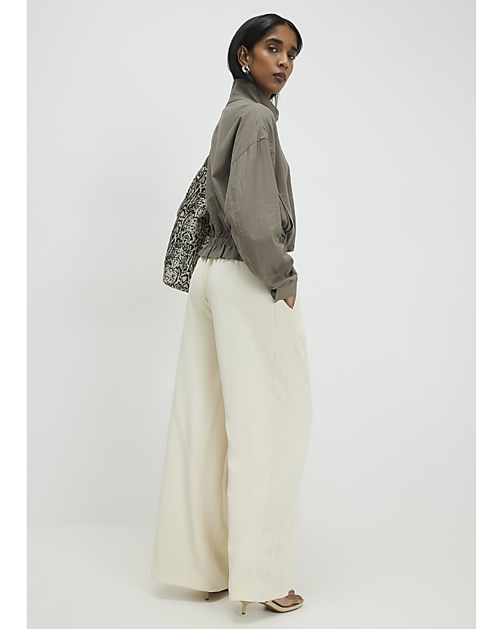 Cream Wide Leg Smart Joggers