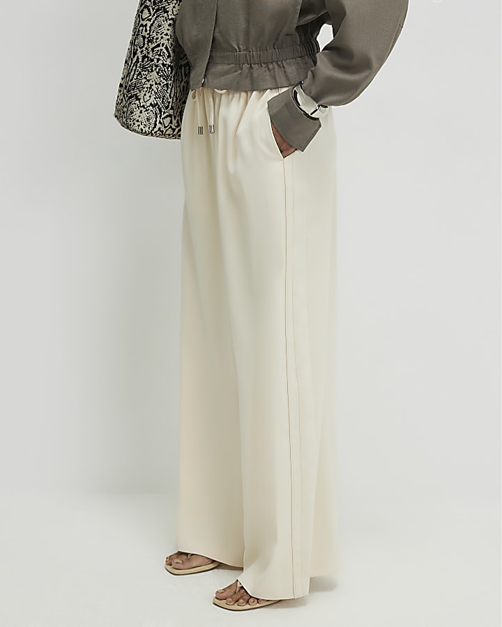 Cream Wide Leg Smart Joggers