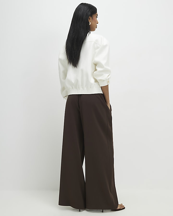 Brown Wide Leg Tailored Joggers