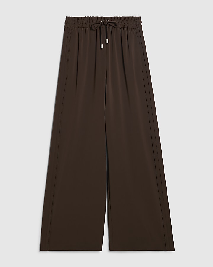 Brown Wide Leg Tailored Joggers