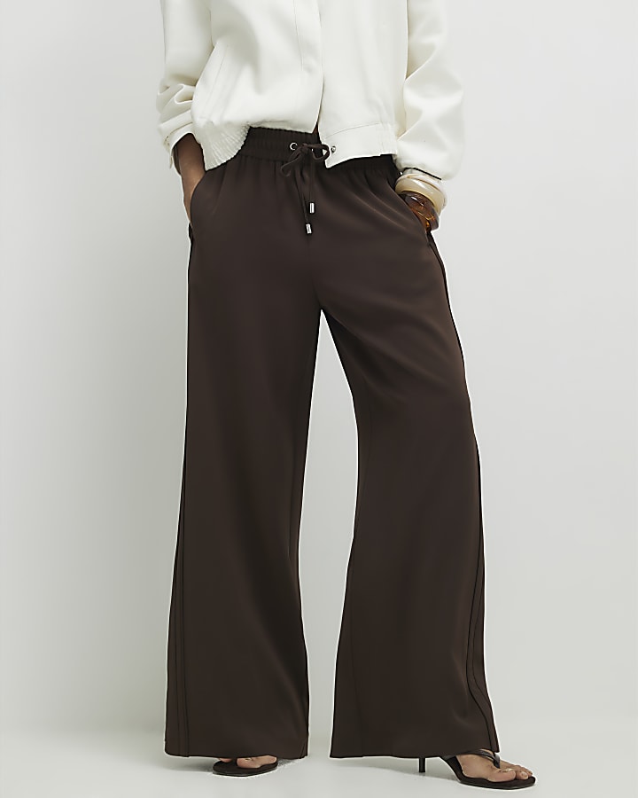 Brown Wide Leg Tailored Joggers