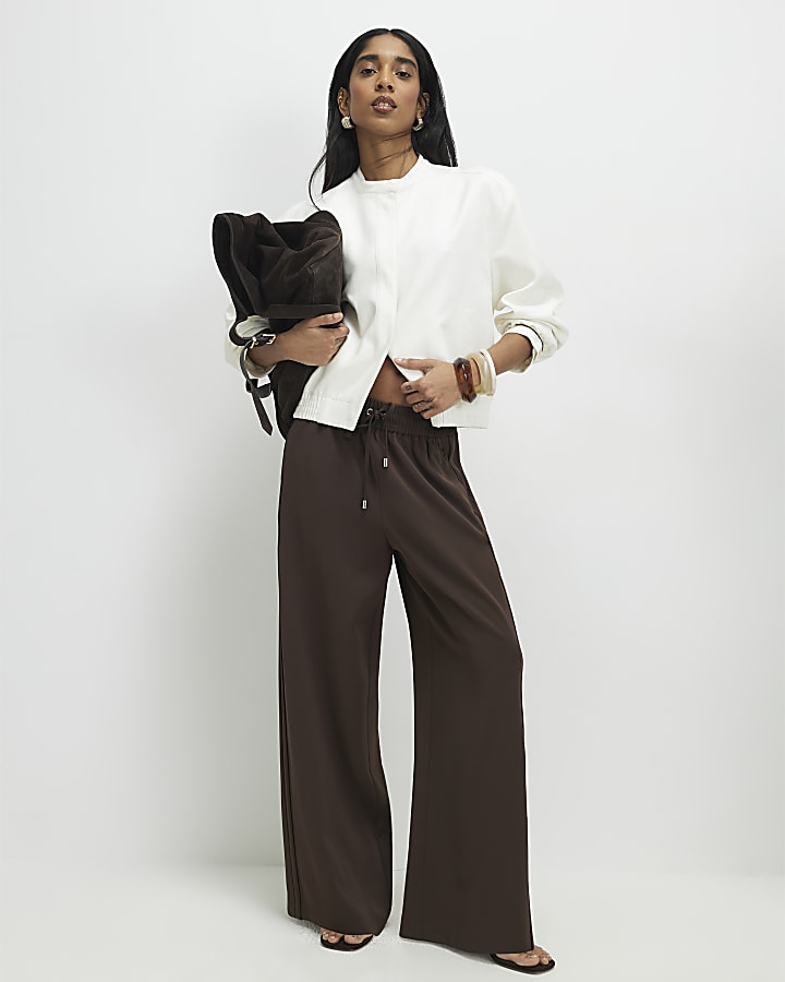 Brown Wide Leg Tailored Joggers