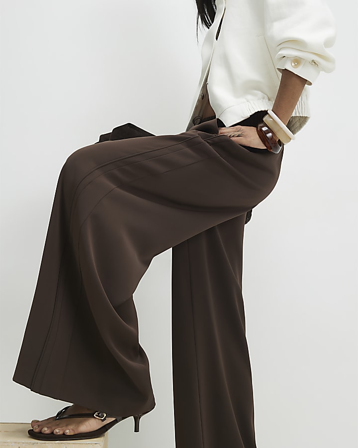 Brown Wide Leg Tailored Joggers