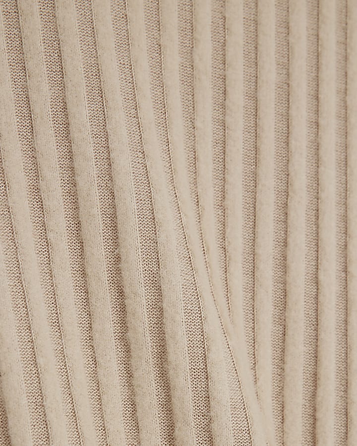 Beige Cosy Ribbed Knot Side Top