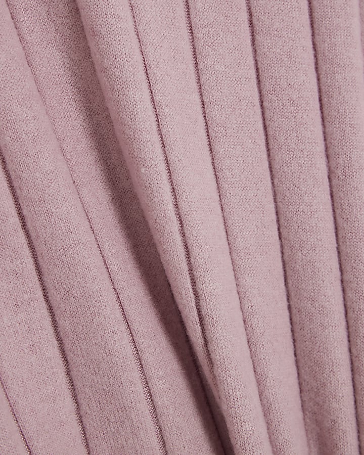 Pink Short Sleeve Cosy Ribbed Knot Side Top