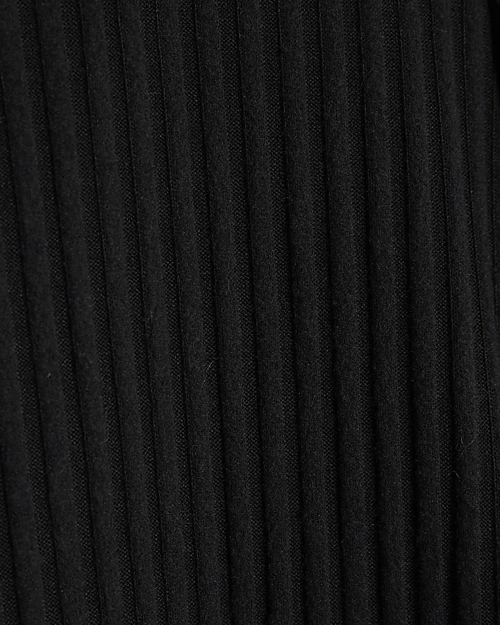 Black Cosy Ribbed Wide Leg Trousers