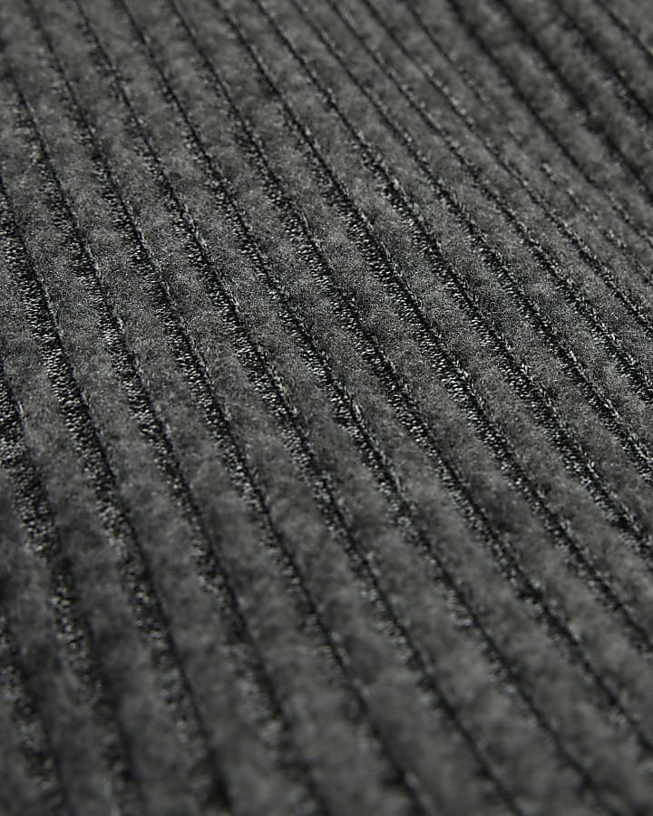 Grey Cosy Ribbed Wide Leg Trousers