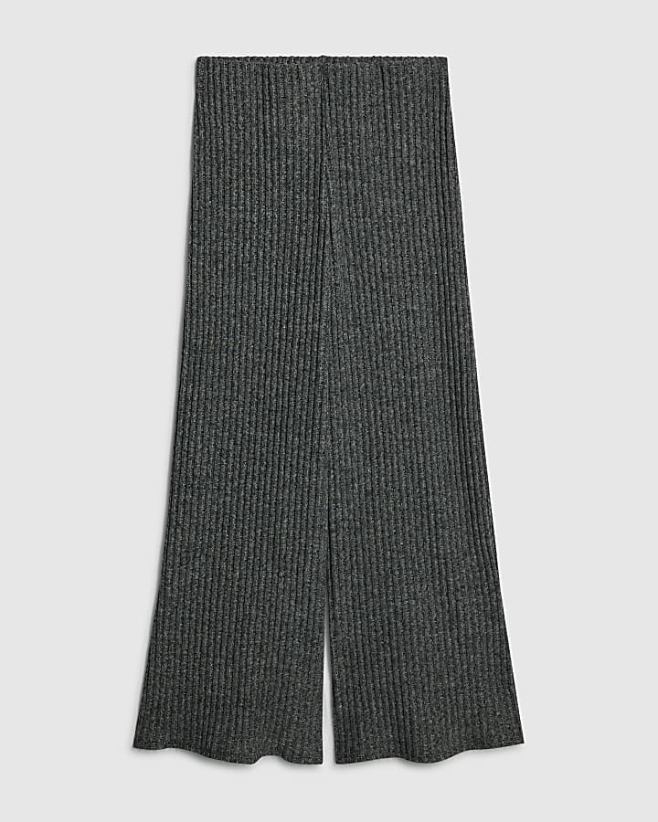 Grey Cosy Ribbed Wide Leg Trousers