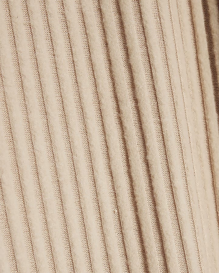 Beige Cosy Ribbed Wide Leg Trousers