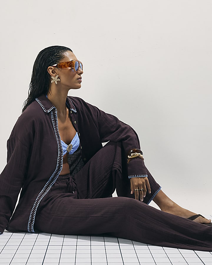 Brown Whipstitch Trouser