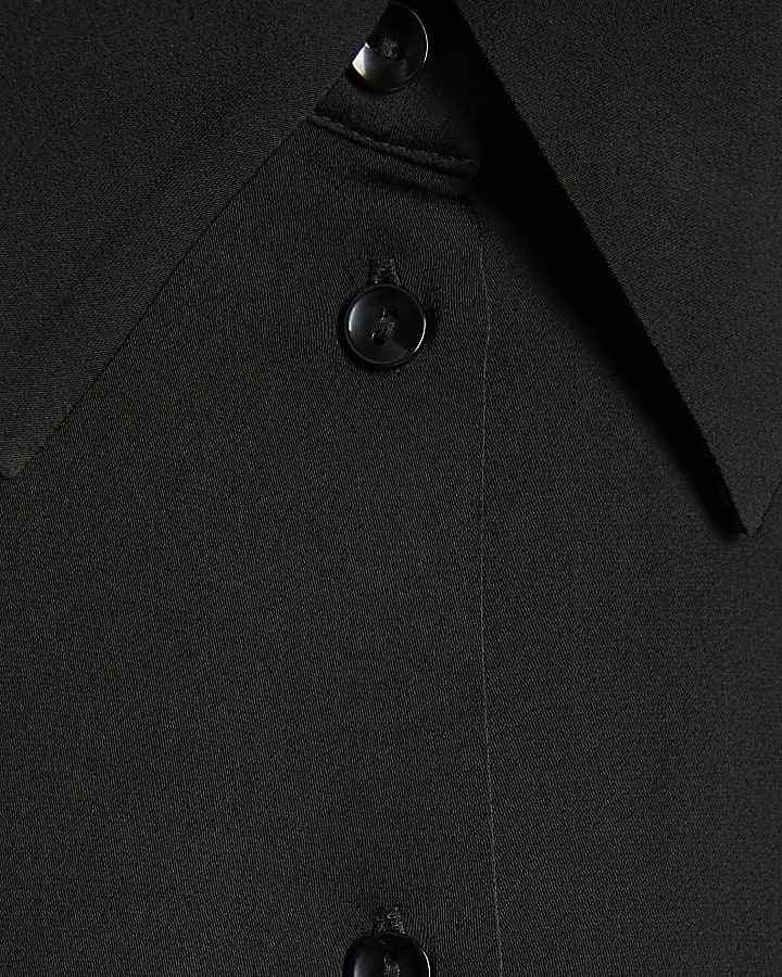 Black Satin Long Sleeve Slim Fit Shirt