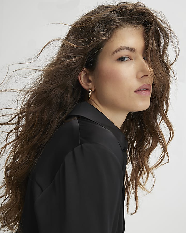 Black Satin Long Sleeve Slim Fit Shirt