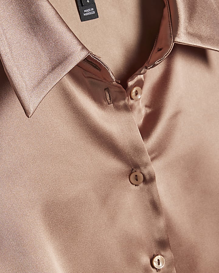 Brown Satin Slim Fit Long Sleeve Shirt