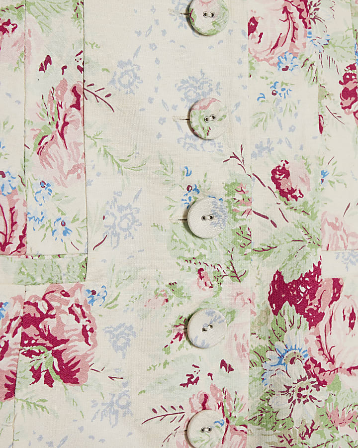 White Floral Square Neck Shift Mini Dress