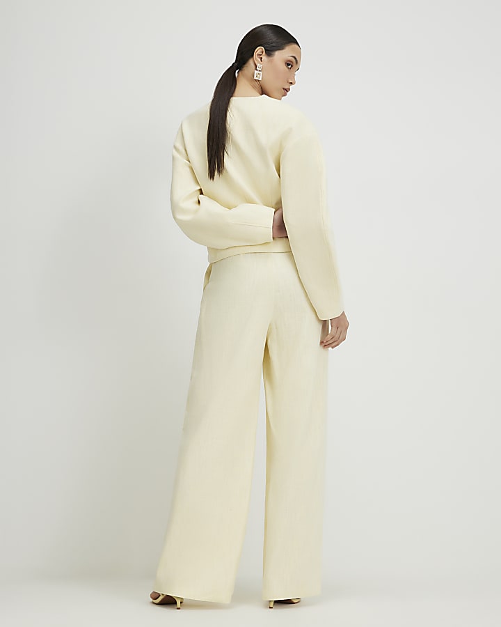 Yellow Linen Look Wide Leg Trousers