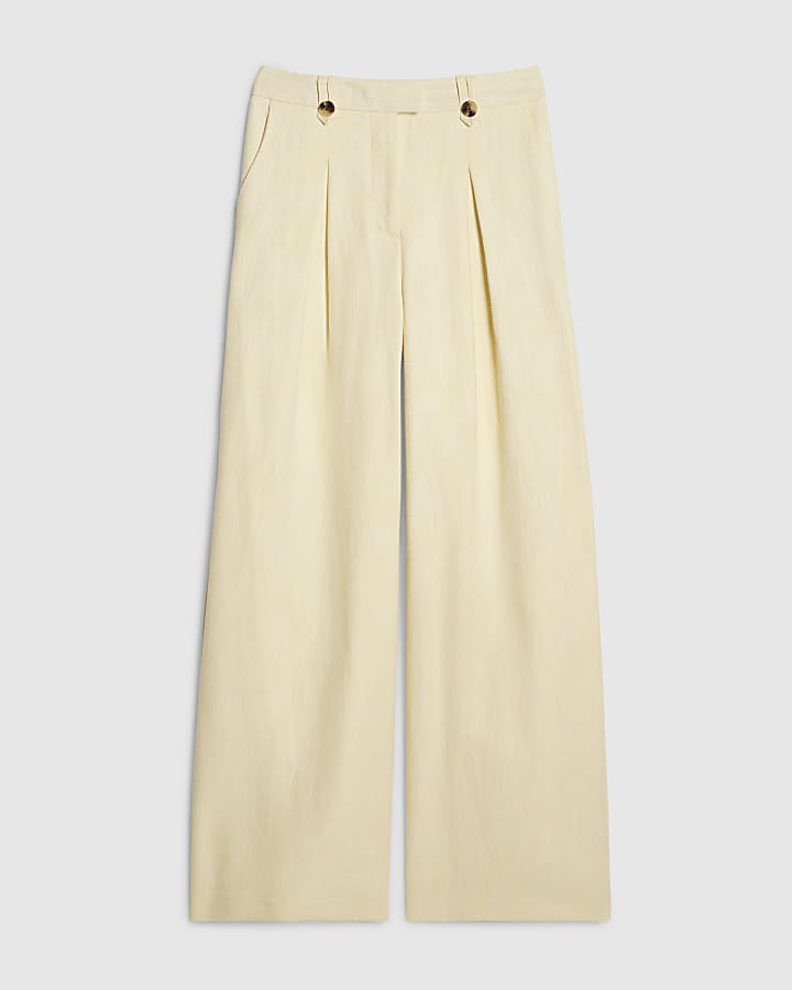 Yellow Linen Look Wide Leg Trousers