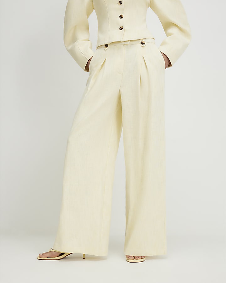 Yellow Linen Look Wide Leg Trousers