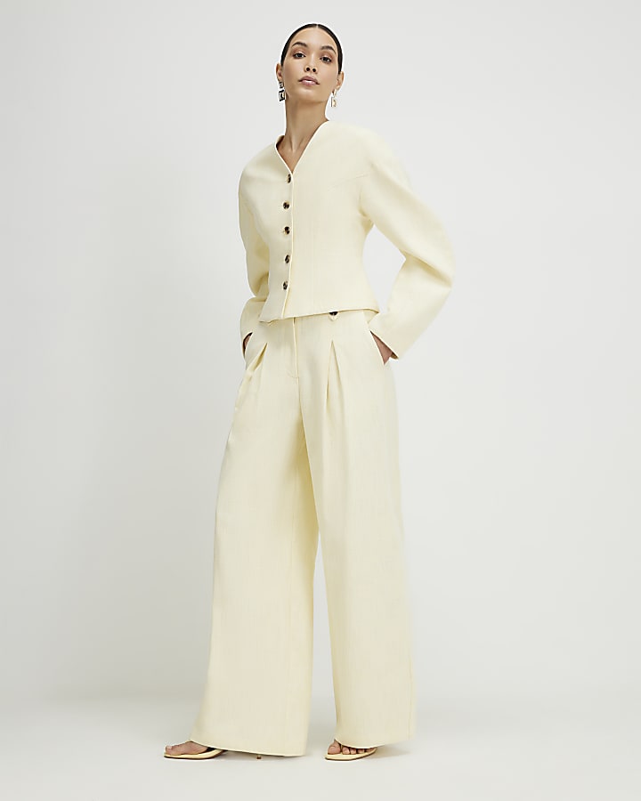 Yellow Linen Look Wide Leg Trousers