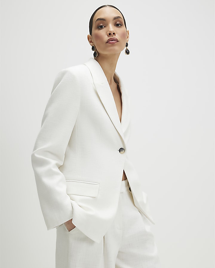 White Cotton Cinched Blazer