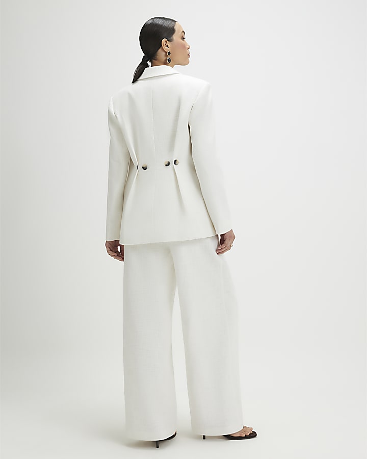 White Linen Look Wide Leg Trousers