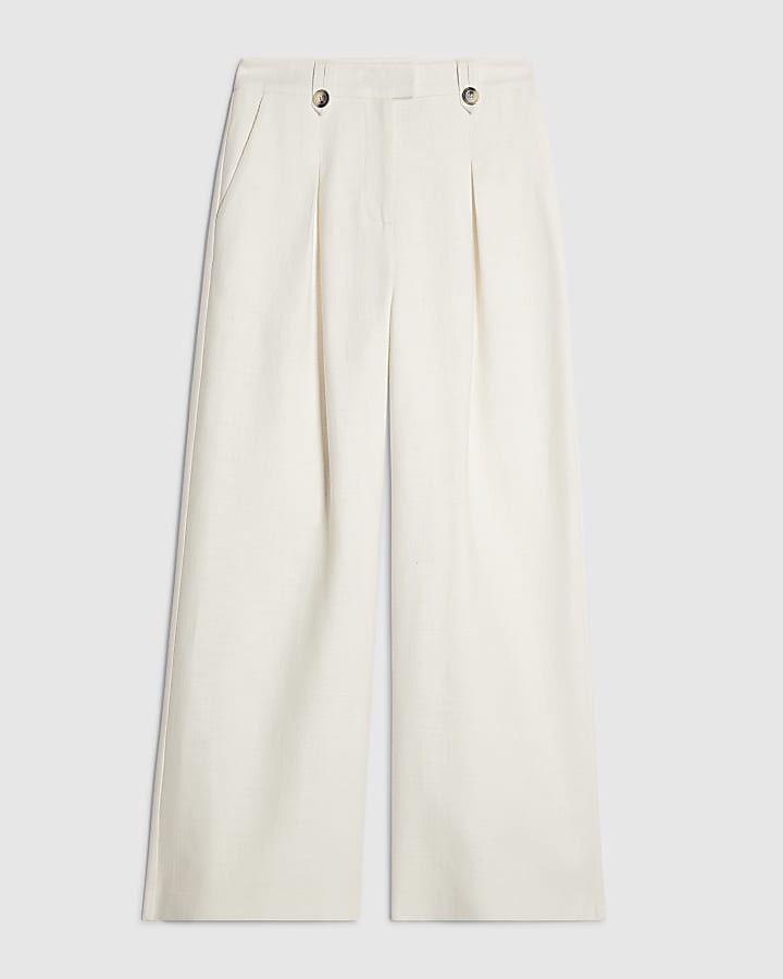 White Linen Look Wide Leg Trousers