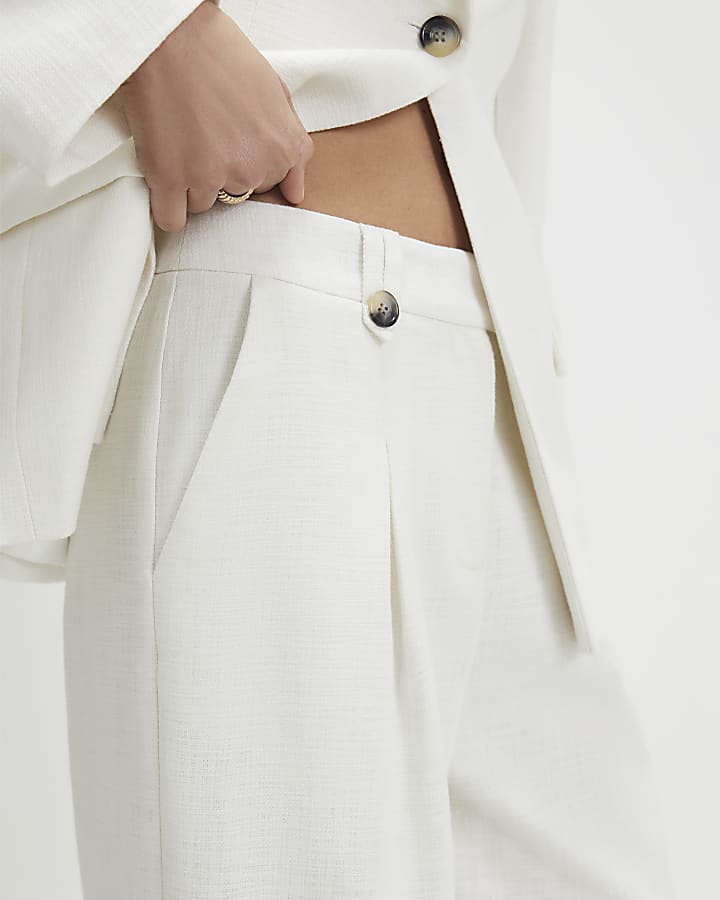 White Linen Look Wide Leg Trousers