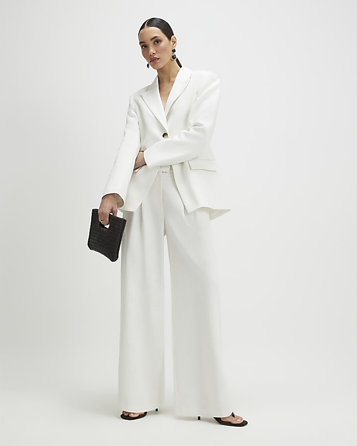 White Linen Look Wide Leg Trousers