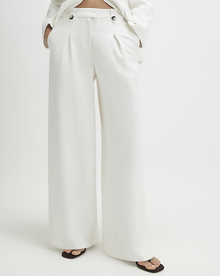 White Linen Look Wide Leg Trousers
