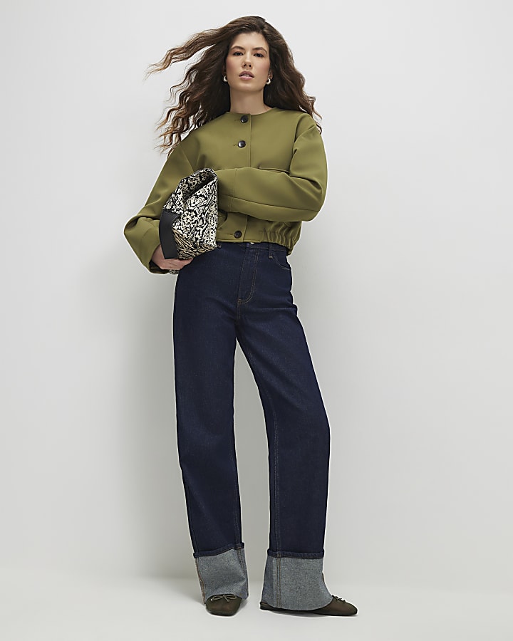 Khaki Long Sleeve Pocket Detail Bomber Jacket