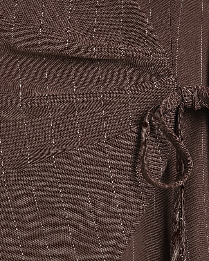 Brown Striped Soft Tie Front Top