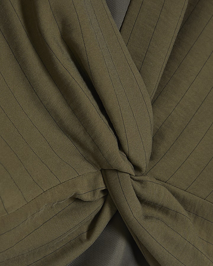 Green Stripe Knot Front Tailored Top