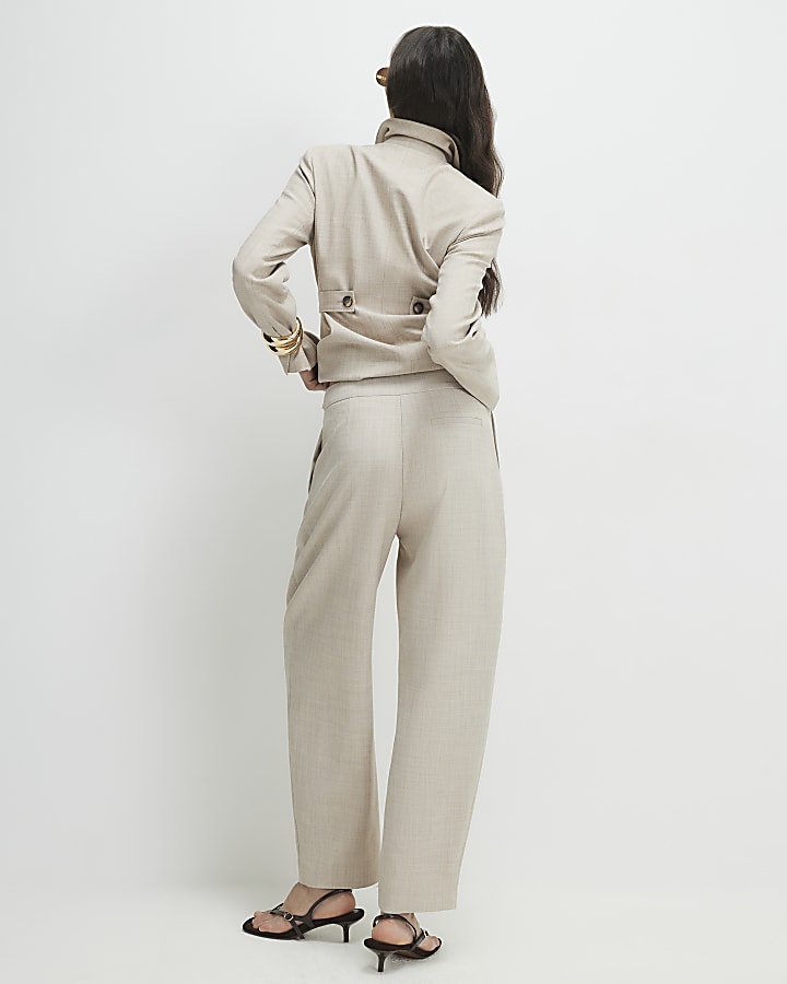 Beige Tailored Barrel Leg Trousers