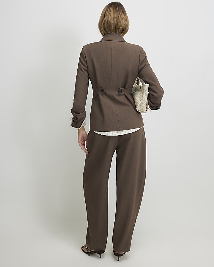 Brown Tailored Barrel Leg Trousers