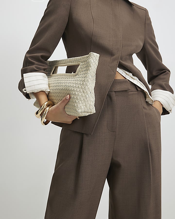 Brown Tailored Barrel Leg Trousers