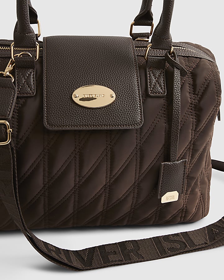 Brown Flap Top Quilted Travel Bag