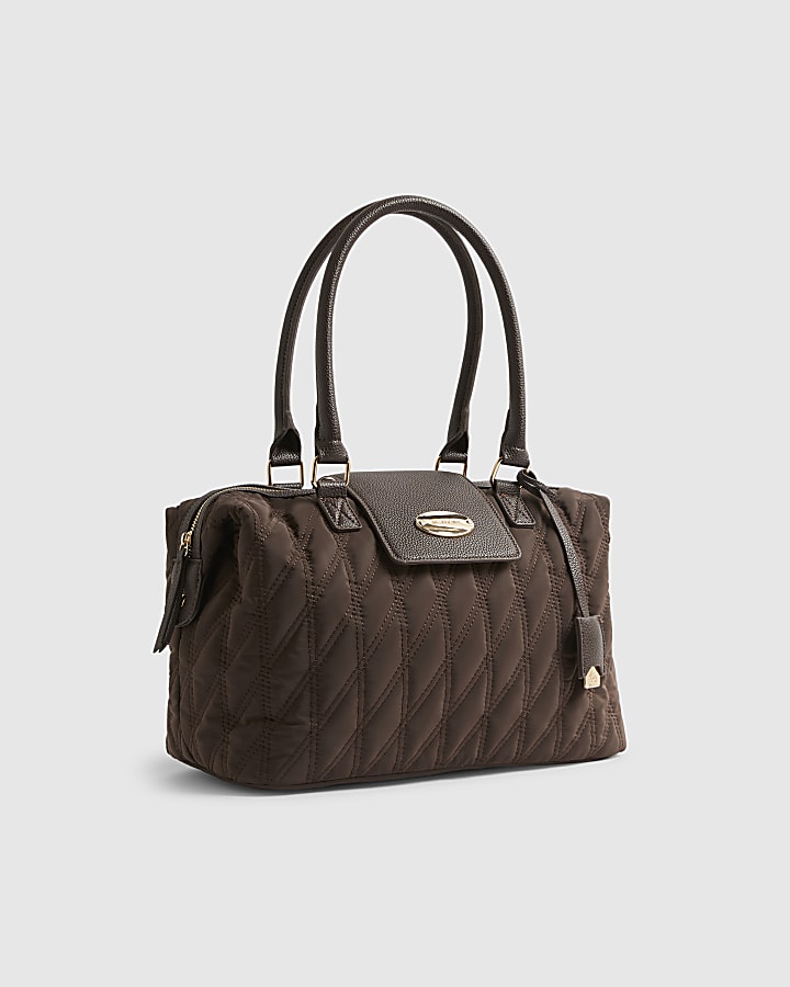 Brown Flap Top Quilted Travel Bag