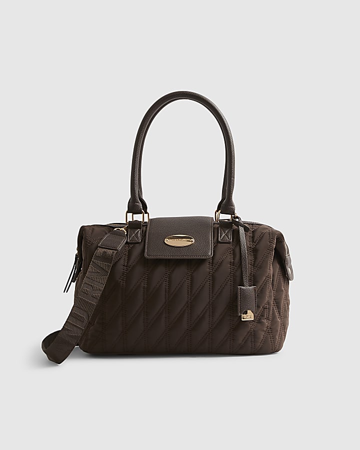 Brown Flap Top Quilted Travel Bag