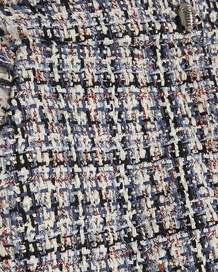 Blue Boucle Fringed Trim Shorts