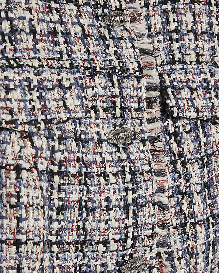 Blue Sleeveless Boucle Fringed Waistcoat