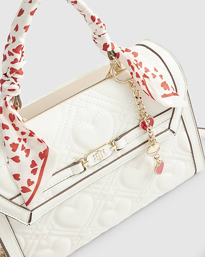White Quilted Heart Charm Tote Bag Bundle