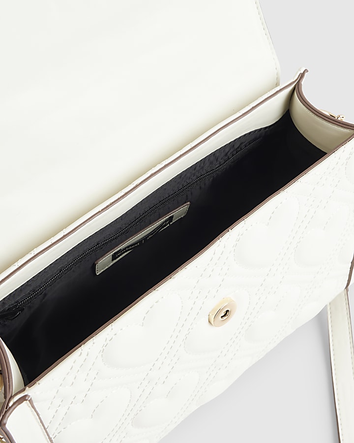 White Quilted Heart Charm Tote Bag Bundle