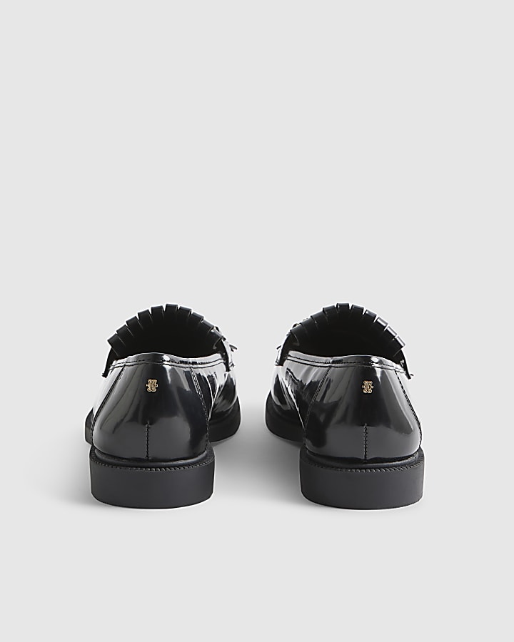 Black Fringe Patent Loafers