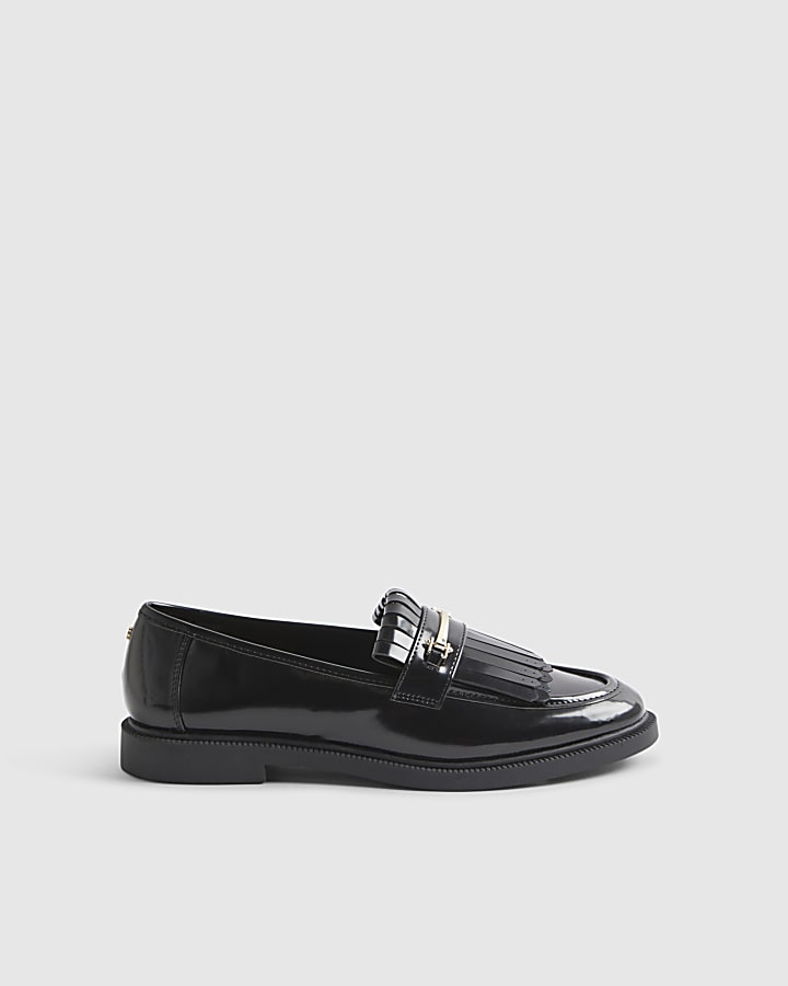 Black Fringe Patent Loafers