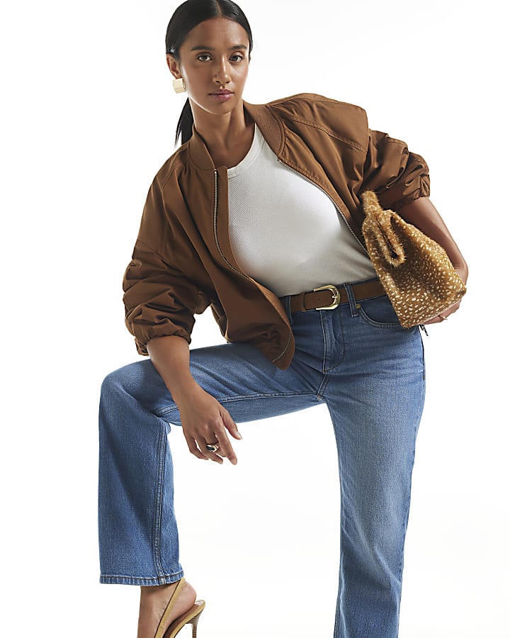 Petite Blue Belted Stretch Straight Jeans