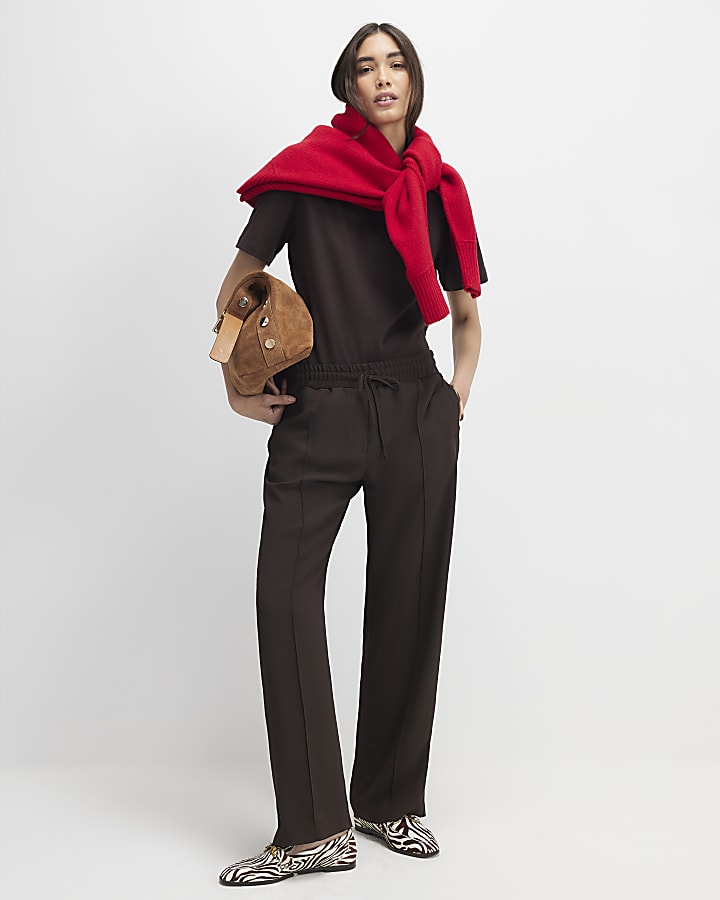 Brown Tailored Wide Leg Joggers