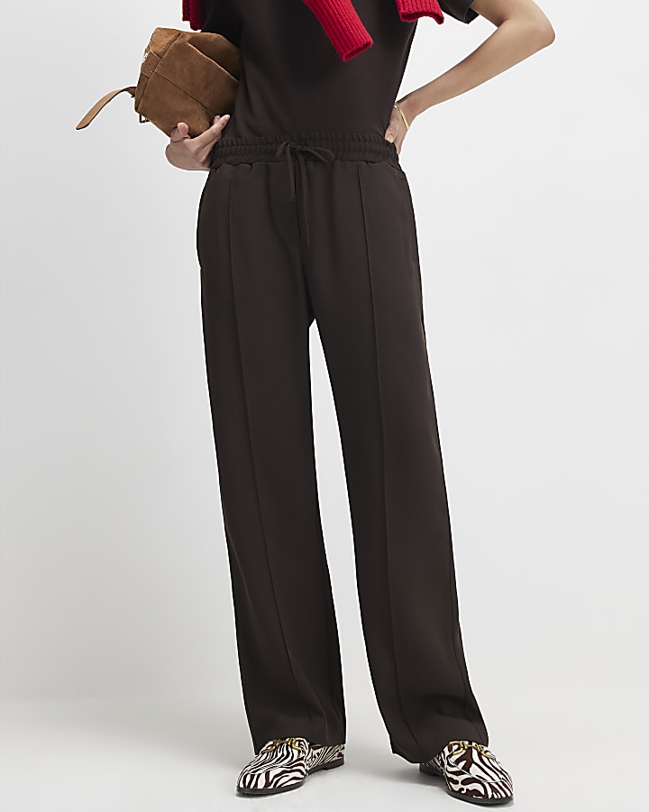 Brown Tailored Wide Leg Joggers