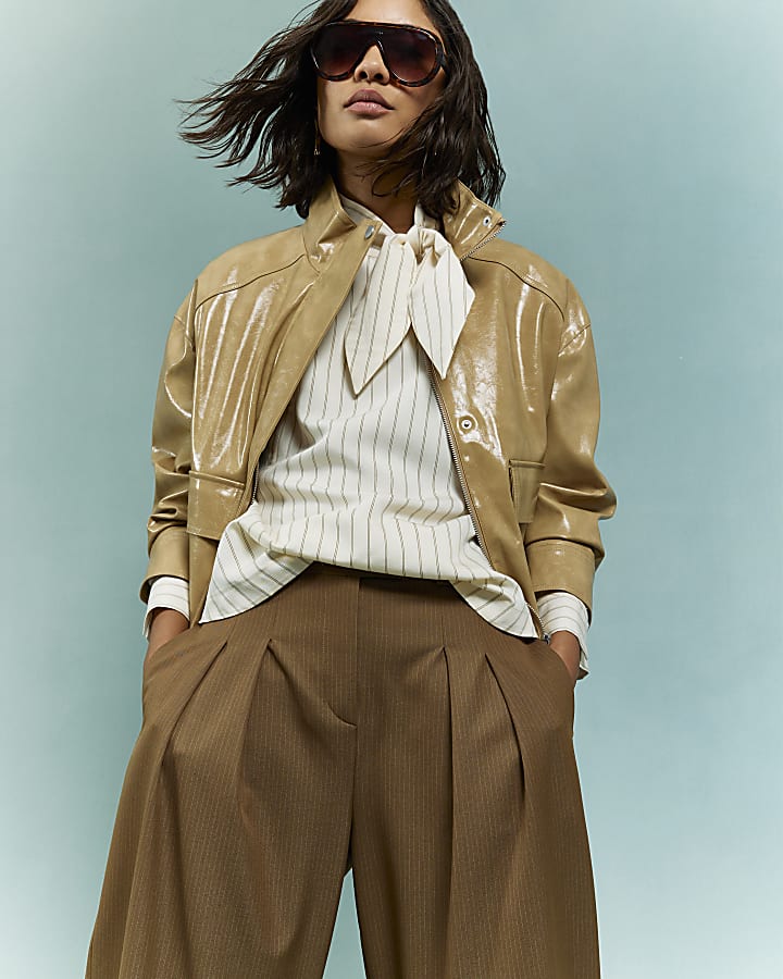 Brown Stripe Wide Leg Trousers