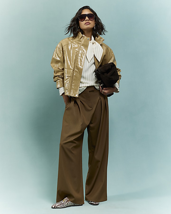 Brown Stripe Wide Leg Trousers