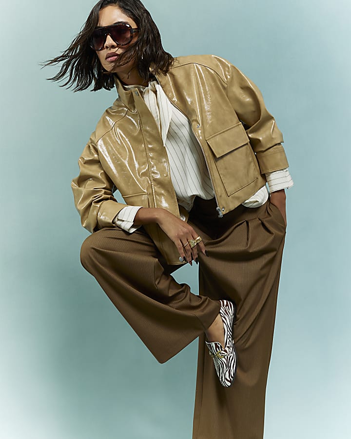 Brown Stripe Wide Leg Trousers