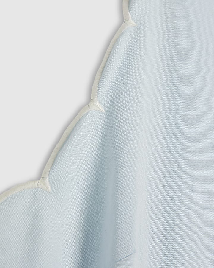 Blue Linen Blend Scallop Trim Playsuit